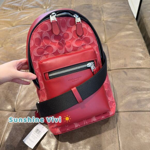 NWT Coach MEN'S West Pack In Signature Denim CDC50 Ruby Red